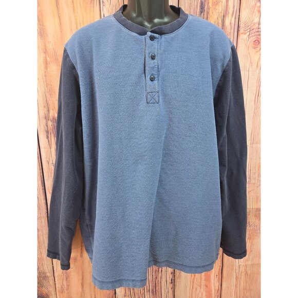 Johnston & Murphy Mens XL Henley Sweatshirt Blue & Black Cotton - Picture 1 of 5